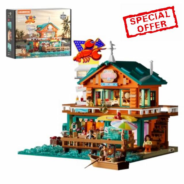 Lumibricks Road Trip Series Seafood Restaurant Modular Building Set | with 15 LED Lights