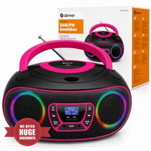Denver Portable DAB+ Radio CD Player Boombox with Bluetooth - LED Speaker Lights