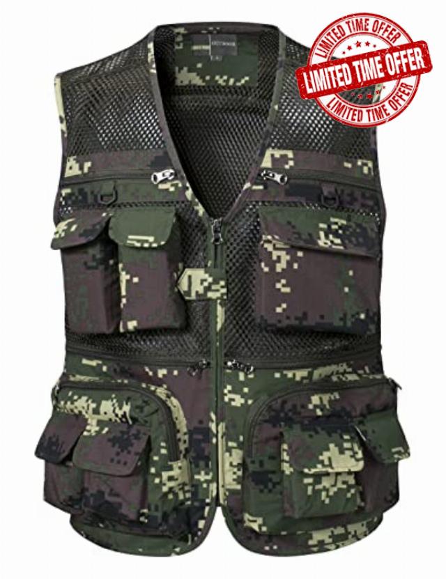 Sukany Men's Mesh Fishing Vest Utility Multi-Pocket Outdoor Work Shooting Safari Travel Photography Ves