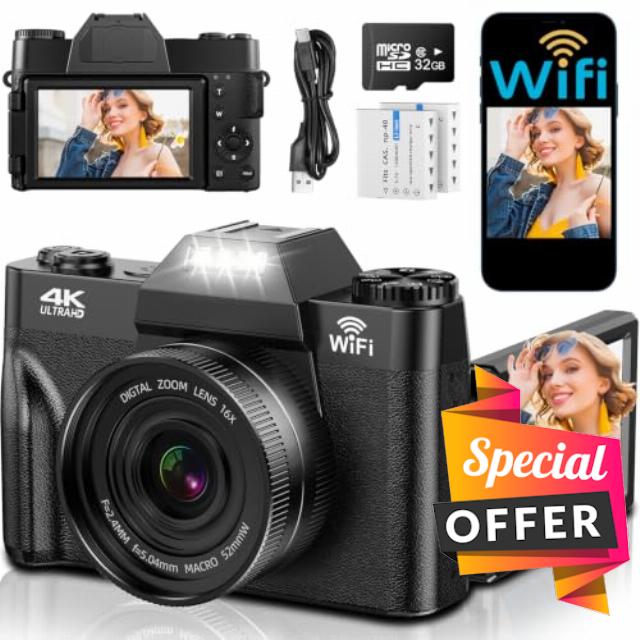 4K 75MP Digital Camera with WIFI
