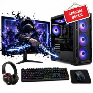 Stunning Core i7 RTX 3050 Gaming Desktop Bundle | 16GB RAM | Ultra-Fast 256GB SSD + 1TB HDD | Complete RGB PC System with 22" Monitor & Gaming Accessories