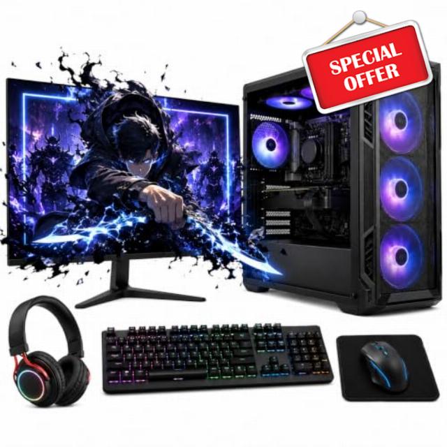 Stunning Core i7 RTX 3050 Gaming Desktop Bundle | 16GB RAM | Ultra-Fast 256GB SSD + 1TB HDD | Complete RGB PC System with 22" Monitor & Gaming Accessories