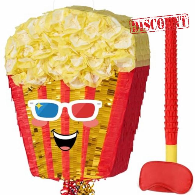 WERNNSAI Popcorn Pinata Set - Retro Cinema Shape Piñata with Drawstrings