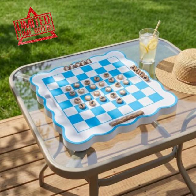 Wiooffen Portable Travel Chess Set EVA Floating Chessboard with Chess Pieces Scalloped Checkers Game Table Pool Board Games for 2-4 Players Family Summer Swimming Pool Hot Tub Beach Party Supplies