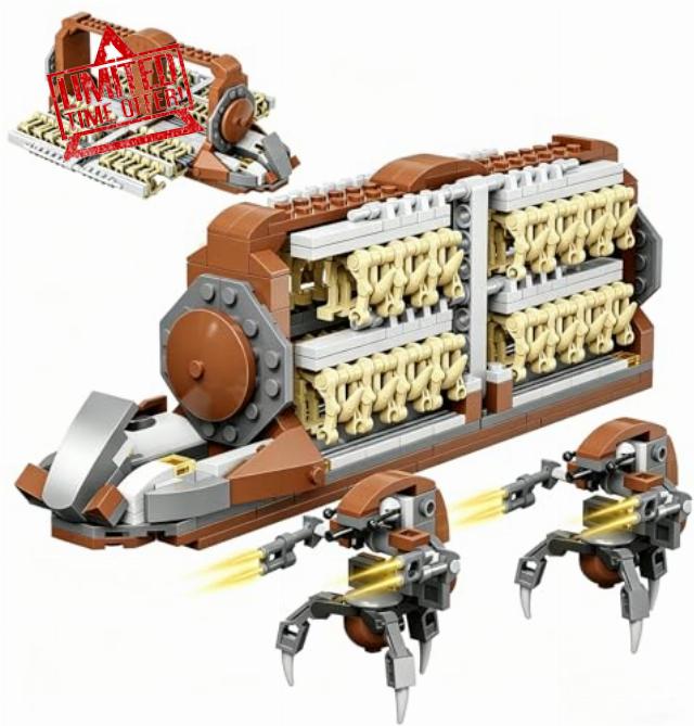 Space Combat Clone Soldier Series | Attack Carrier with 32 Clone Soldiers and 2 Droid Robots | Scalable Interactive Transport Ship (32 Clone Soldiers and 2 Droid Robots)