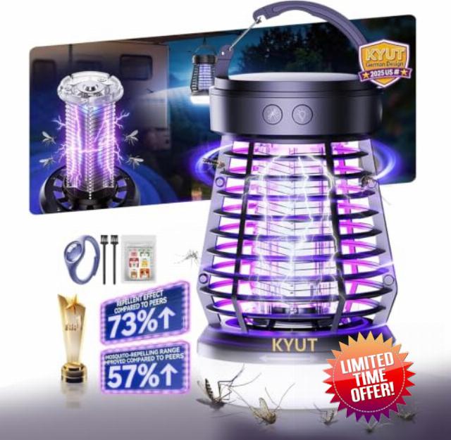 Kyut 4-IN-1 NO.1 NEW Electric Fly Zapper【62dB – 27% Quieter Than Standard】Bug Zapper【4 Modes + 80m² Coverage】Bug Zapper Indoor for Home