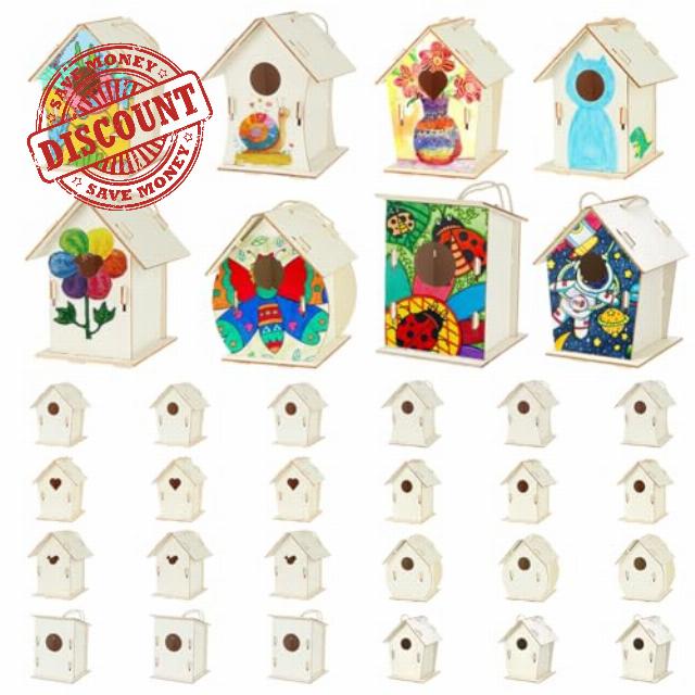 PH PandaHall 24 Sets Wooden Birdhouse Bulk 8 Styles Unfinished Wood Bird Houses Hanging Birdhouses to Paint Craft Bird Nesting for DIY Spring Party Classrooms Ornaments Arts and Crafts Projec