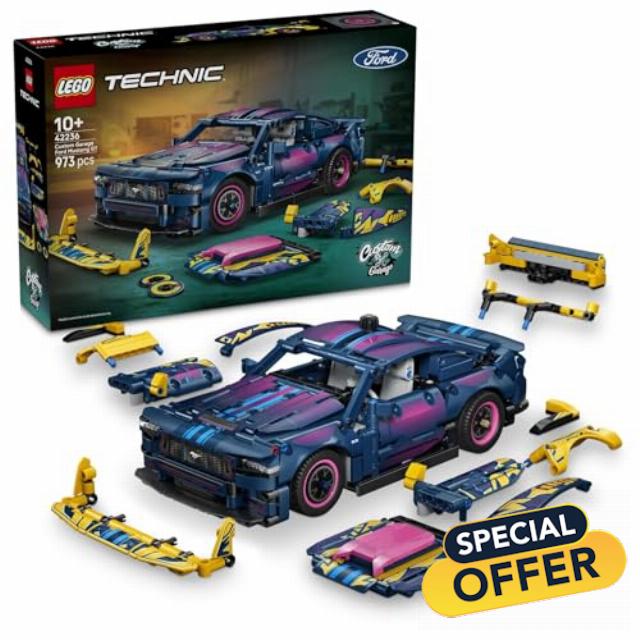 LEGO Technic Custom Garage Ford Mustang GT Car Toy - Model Kit w/ V8 Engine