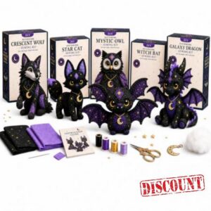 Mystic Patchwork Animal Sewing Kit – DIY Plush Craft Kit with Starry Fabric