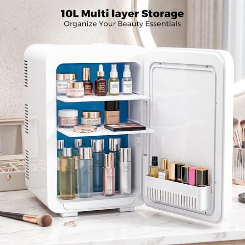 Portable Cooler & Warmer Skincare Fridge with LED Mirror