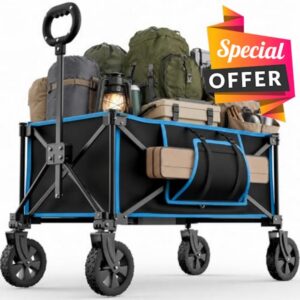 140L Camping Trolley on Wheels – Folding Wagon & Portable Beach Trolley Cart with Adjustable Handle