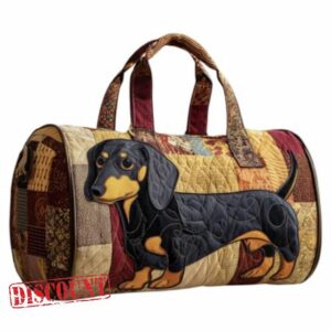 Dachshund Quilted Duffle Bag – Handmade Cotton Weekender Travel Tote Lightweight Overnight Carry On Bag (L (18"x9"x9"))