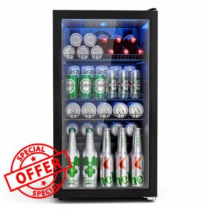JUMMICO 90L Premium Beverage Cooler with Glass Door – 125 Can Capacity
