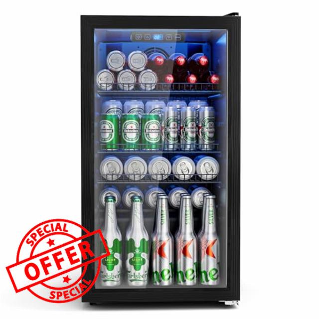 JUMMICO 90L Premium Beverage Cooler with Glass Door – 125 Can Capacity