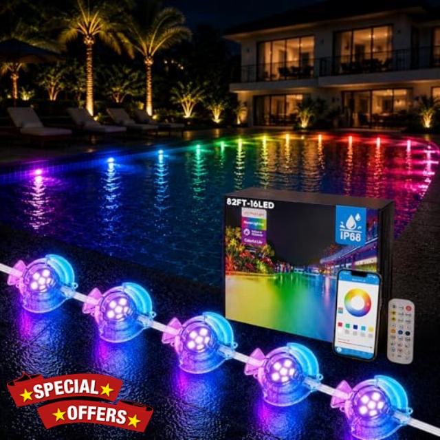 82ft 16-in-1 Swimming Pool Lights Underwater with APP & Remote Control