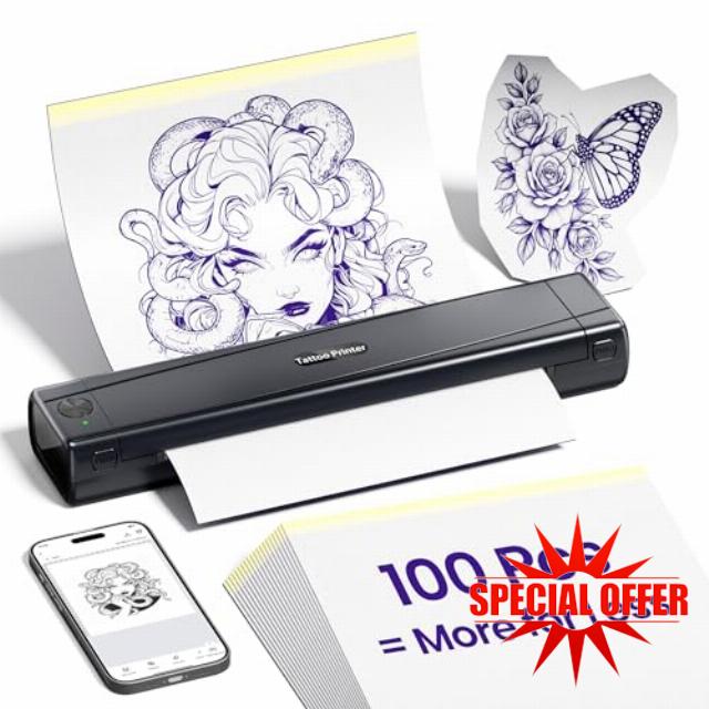 TATTMUSE Tattoo Printer with 100Pcs Tattoo Disposables
