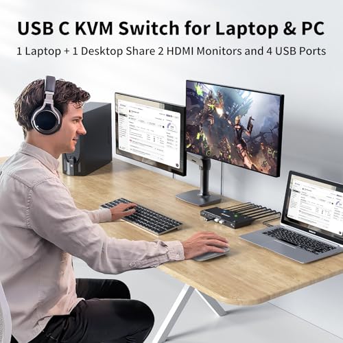 USB 3.0 KVM Switch 2 Monitor 2 Computer USB C Displayport HDMI