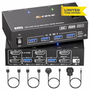 KVM Switch 2 Monitors 2 Computers Displayport HDMI 4K@144Hz