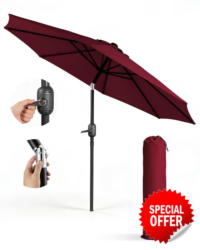 KEPLIN 2.3m Tilting Parasol – Crank & Tilt Outdoor Umbrella with Protective Cover