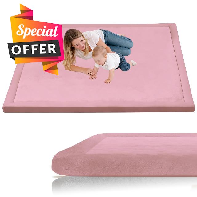 Large Kids Crawling Play Mat 90 x 100 cm Rose Red Baby Play Mat