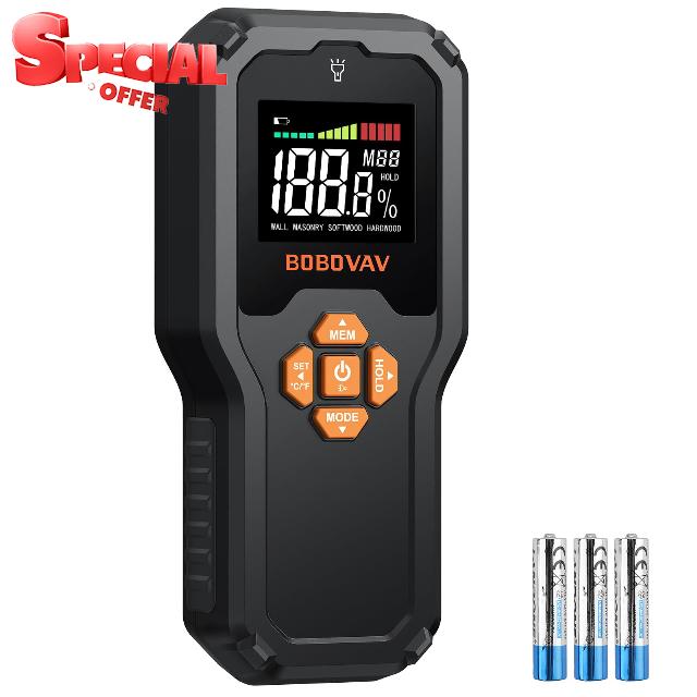 Pinless Moisture Meter with Data Memory & Custom Warning Threshold | Non Destructive
