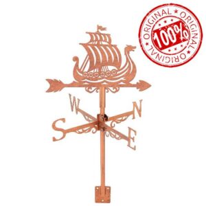 SUPERDANT Viking Ship Weather Vane Sailboat Weathervanes Measuring Instrument Roof Installation Weathervane for Outdoor Garden Farm Backyard Gazebo Barn Art Decoration Red Coppe