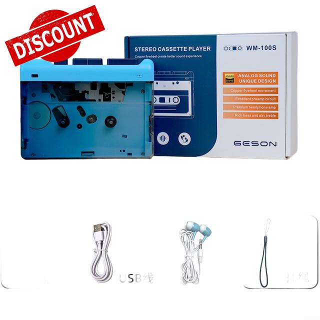 Retro Wireless Cassette Player with Compatible Connectivity Copper Flywheel Visible Tape Recorder AUX-in and Microphone Recording Dual Channel Portable Deck USB-C or AA Powered White 12x8.7x3cm for(B)