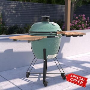 CHARLES BENTLEY ottimo Searsmith 24" Kamado BBQ Grill With Folding Bamboo Side Tables