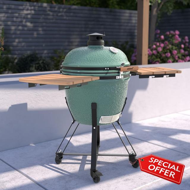 CHARLES BENTLEY ottimo Searsmith 24" Kamado BBQ Grill With Folding Bamboo Side Tables