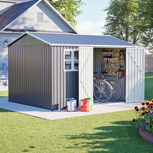 Charcoal Outdoor Metal Storage Shed with Window