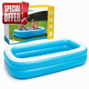 Giant Blue Rectangular Inflatable Swimming Pool – 132 x 211 x 46 cm | Large Family Garden Pool | 420L Capacity | Drain Plug & Fill Valve | Outdoor Summer Pool | Age 6+ | Adults & Kids