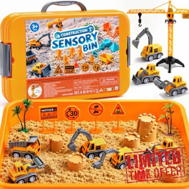 Play Sand for Kids - Construction Sensory Toys for Toddler Boys Ages 3+ | Magic Sand Sensory Bin Set with Sandbox