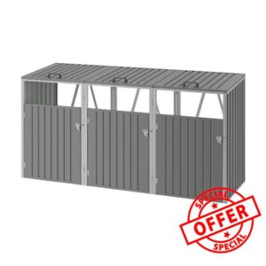The Fellie Triple Wheelie Bin Storage 3x240L Bin Storage for Wheelie Bins Galvanized Steel Outdoor Garden Trash Can with Locking Door Wheelied Bins Hideaways with Lids