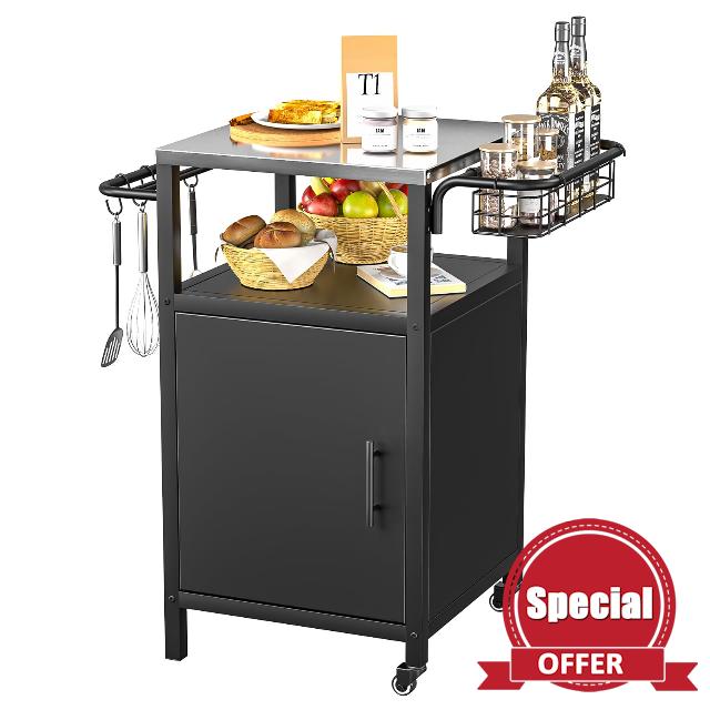 BBQ Trolley 304 Stainless Steel Outdoor Grill Cart with Large Prep Table