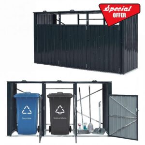 COSTWAY 3-Bin Wheelie Bin Storage with Flip-Up Lids & Lockable Doors | 3 x 240L