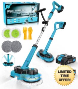 2 In 1 Electric Mop For Floor Cleaning 300RPM/600RPM Cordless Spin Scrubber Floor Cleaner Dual-Motor Spray Mop With LED Headlight