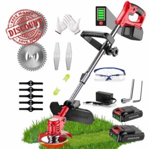 Cordless Strimmer Electric Heavy Duty Metal Blade Cordless Garden Trimmer 24v Adjustable Head And Telescopic Handle Grass Trimmers，With Battery And Charger Suitable For Garden Law