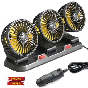 1 pack Triple Head 12V Car Fan for SUV Truck Car RV with No AC