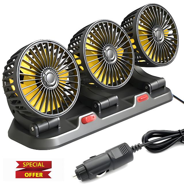 1 pack Triple Head 12V Car Fan for SUV Truck Car RV with No AC