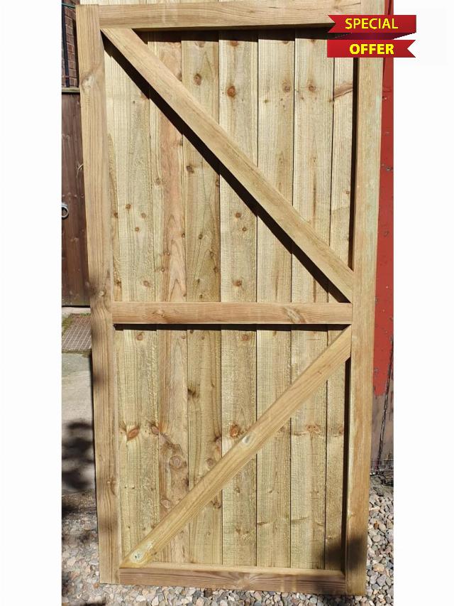 180 x 99cm Pressure Treated Wooden Garden Gate | Feather Edge Timber Side Gate | 6cm Thick Heavy Duty Outdoor Garden Doo
