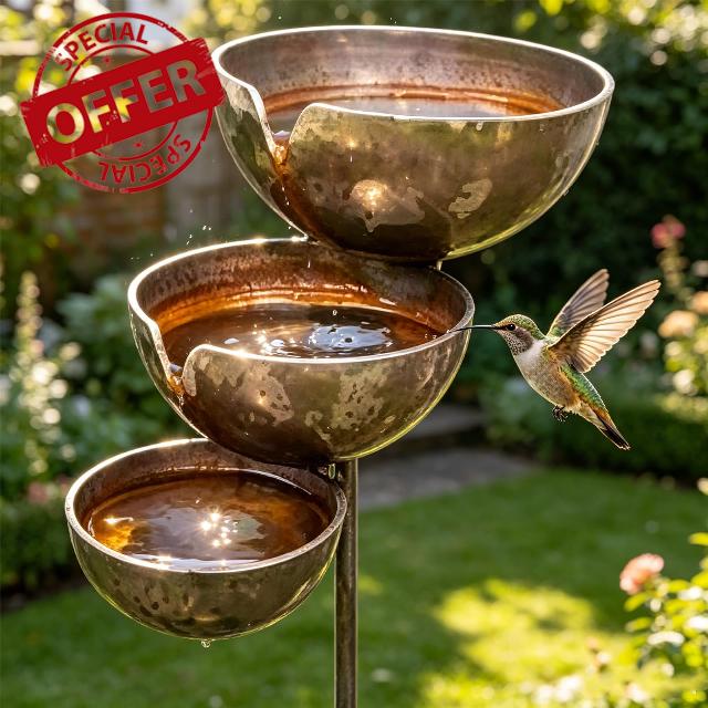 Tall 3-Tier Rain Catcher Bird Bath Stake - Self-Filling Iron Garden Water Fountain for Birds & Bees