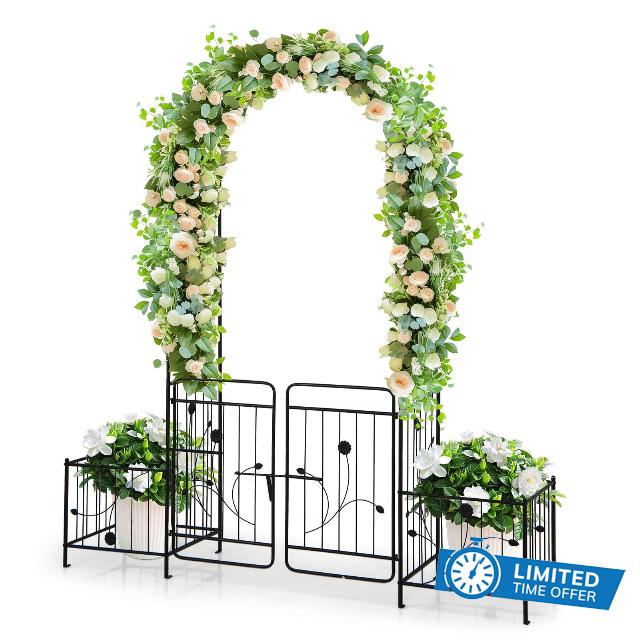 Garden Arch with Gate & Planters