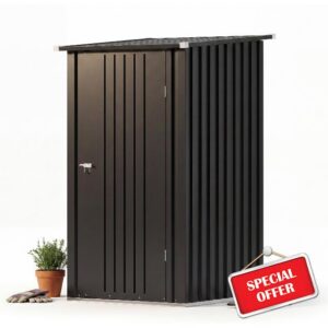 JUMMICO 3.3x3.4ft Small Metal Garden Shed Outdoor Tool Storage for Garden Equipment Bikes Wheelie Bins Weatherproof Ventilated Secure Shelter for Patio Backyard Allotment