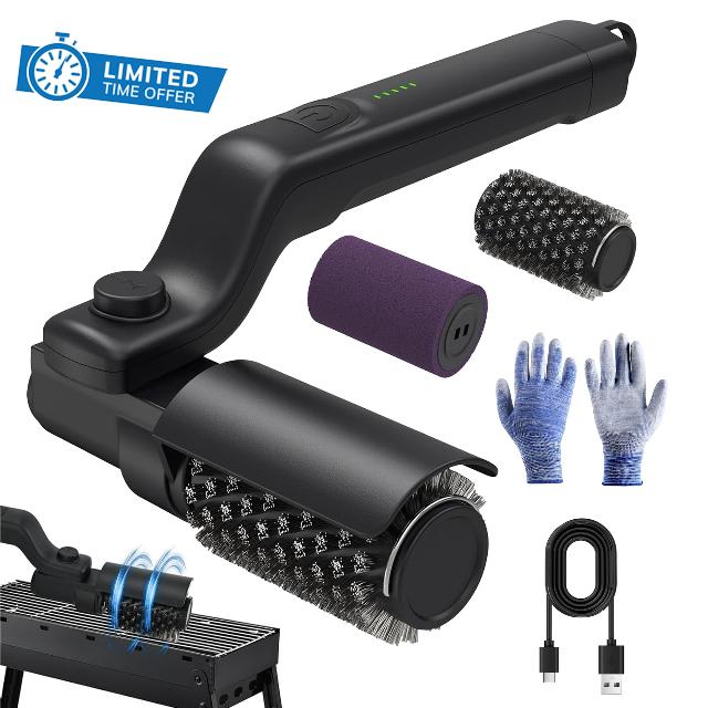 Electric Grill Brush for Outdoor Grill: JIODEKEYI Cordless Electric Rotary Grill Cleaning Brush with 3-Speed Power 180° Adjustable Angle Stainless Steel Brush Head 120-Min Runtime for BBQ Grates