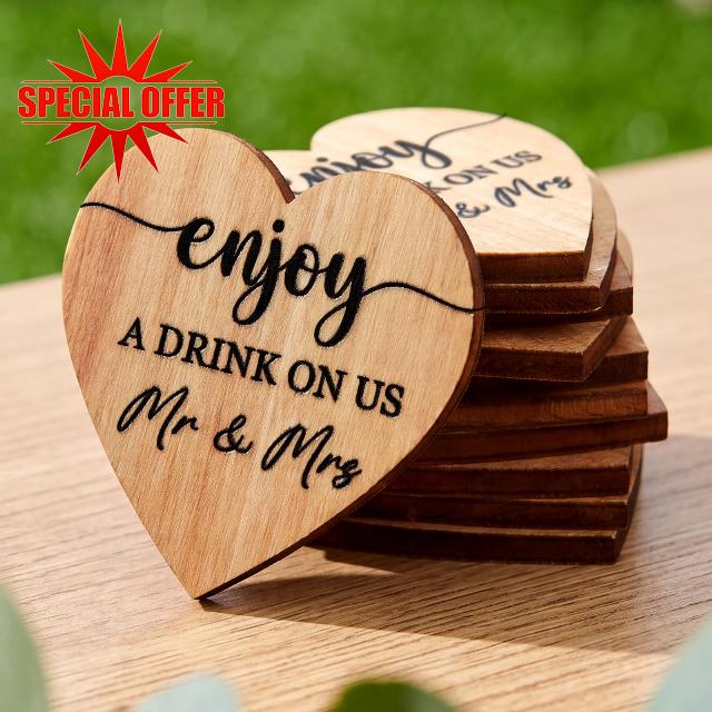 Marsui 100 Pcs Wooden Drink Tokens Bulk for Wedding Personalised Drink Tickets Poker Chips for Guest Wedding Favours Beverage Birthday Parties Bar Table Decoration Supplies (Heart Shape)