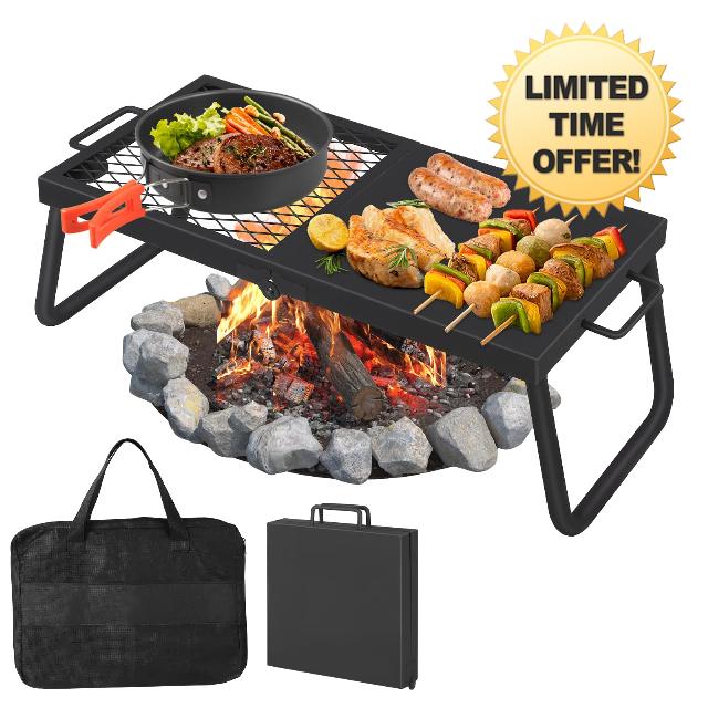 Folding Campfire Grill with Legs & Carry Bag
