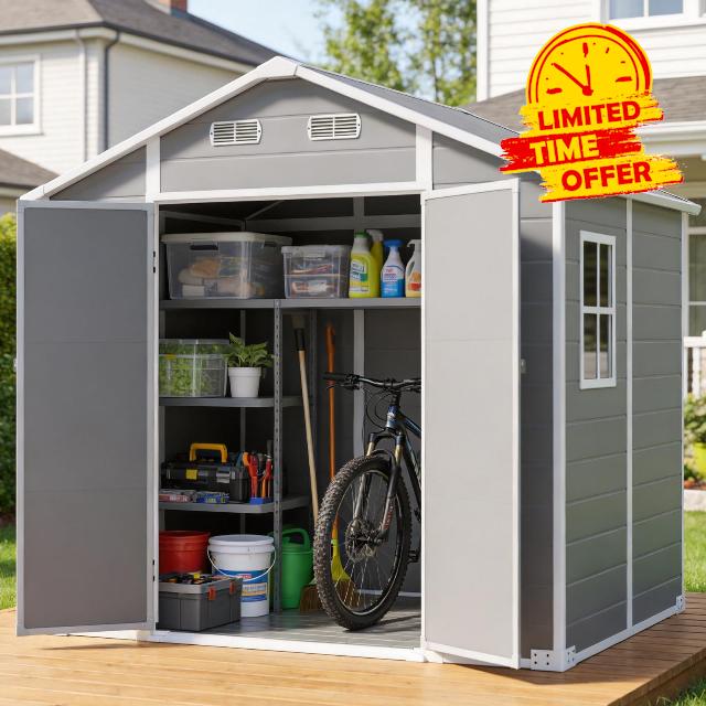 LARBANKE 8x6 FT Plastic Garden Shed with Floor&Window