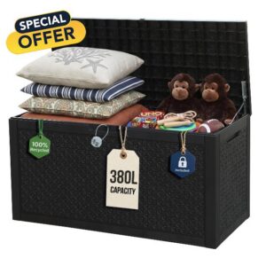 Olsen & Smith 380L Rattan-Effect Garden Storage Box & Bench Seat – 225kg Sit-on