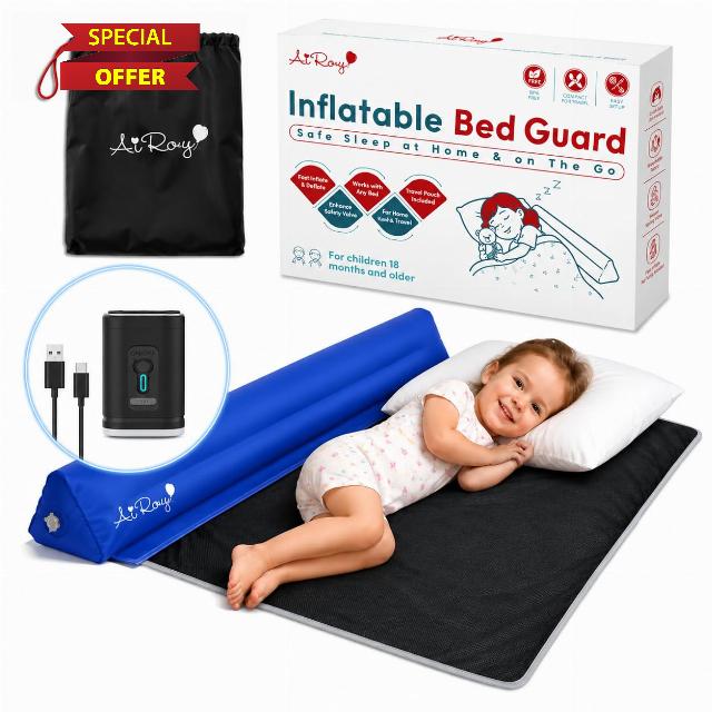 Inflatable Bed Guard for Toddler (Blue with Mini Pump)