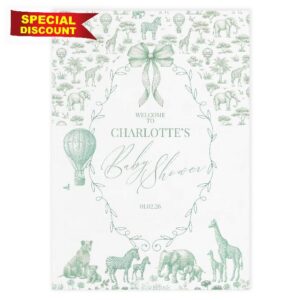 Personalised Baby Shower Welcome Poster Toile Safari Theme | A3 or A2 Size